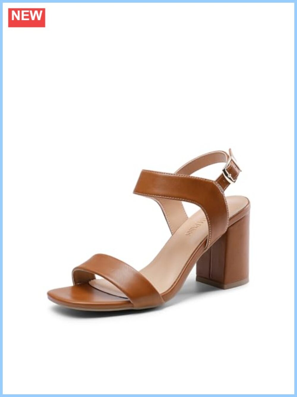 Women's Chunky Heeled Sandals Square Toe Ankle Strap Block Heel Faux Leather